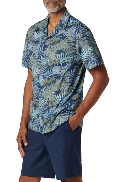 Shop Bugatchi Orson Frond Print Shaped Fit Camp Shirt In Navy