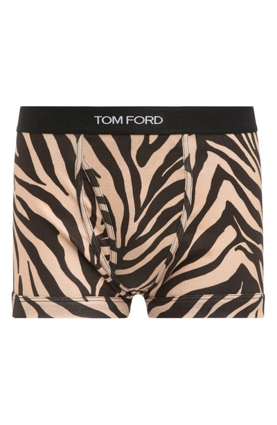 Shop Tom Ford Zebra Stripe Cotton Stretch Boxer Briefs In Antique Brown
