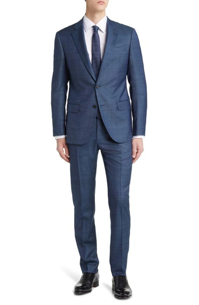 Shop Emporio Armani G-line Virgin Wool Suit In Solid Medium Blue