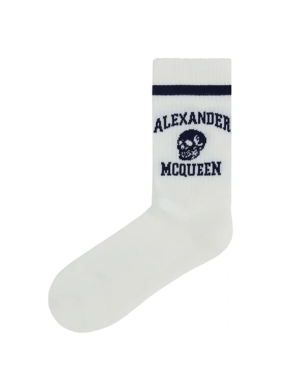 Shop Alexander Mcqueen Socks In White/indigo