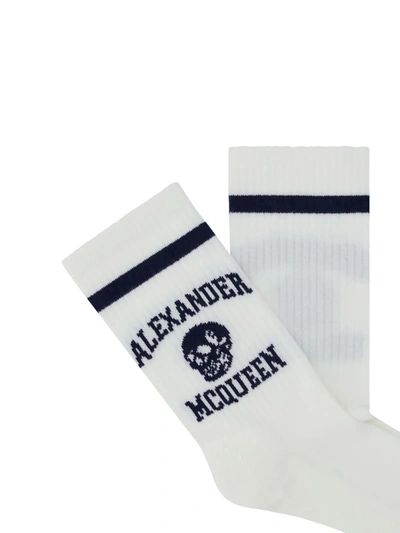Shop Alexander Mcqueen Socks In White/indigo