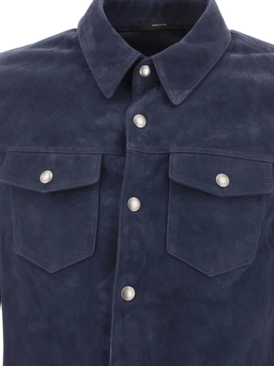 Shop Tom Ford Suede Jacket With Flap Pockets In Blue