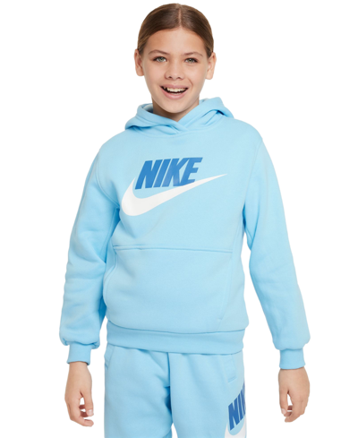 Shop Nike Big Kids' Sportswear Club Fleece Hoodie In Aquarius Blue