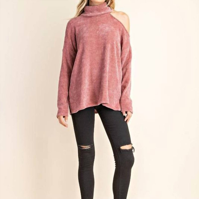 Shop Fsl Apparel Cold Shoulder Turtleneck Sweater In Pink