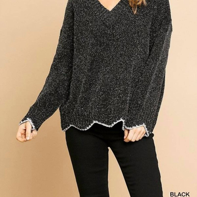 Shop Umgee Lurex Sparkle Sweater In Black
