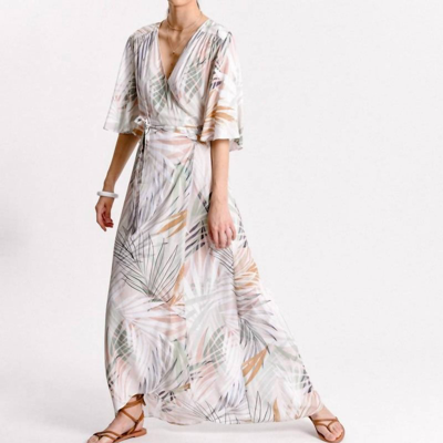 Shop Molly Bracken Printed Sunset Palm Wrap Dress In Brown