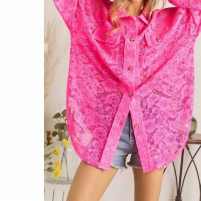 Shop Adora Button Down Lace Shirt In Pink