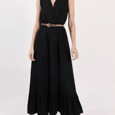 Shop Molly Bracken Flounced Long Dress In Black