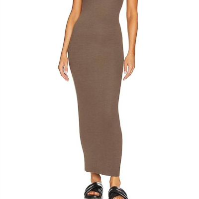 Shop Enza Costa Silk Rib Tank Midi Dress In Brown