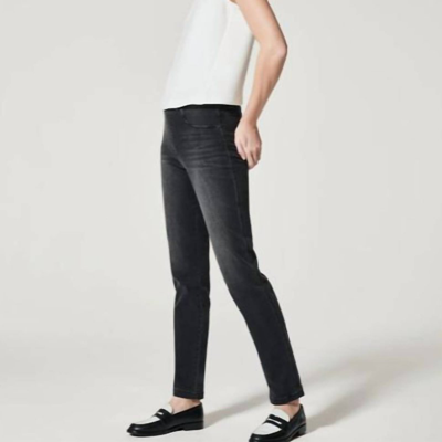 Shop Spanx Vintage Distressed Ankle Skinny Jeans In Black