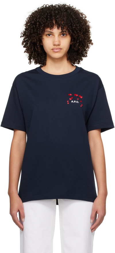 Shop Apc Navy Hearts T-shirt In Iak Dark Navy