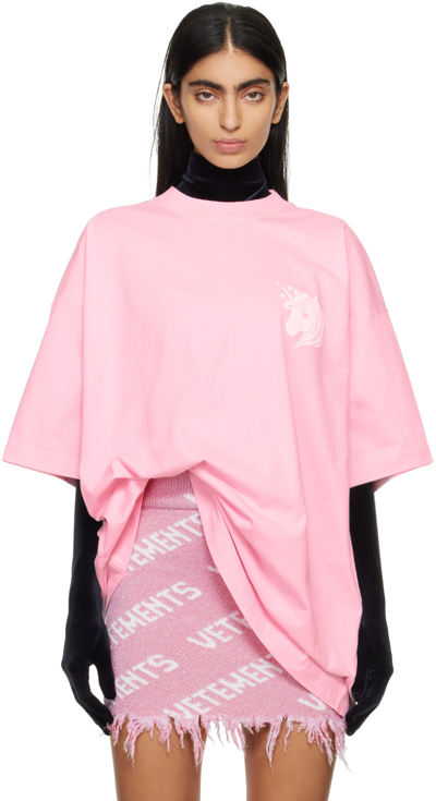 Shop Vetements Pink Unicorn T-shirt In Baby Pink