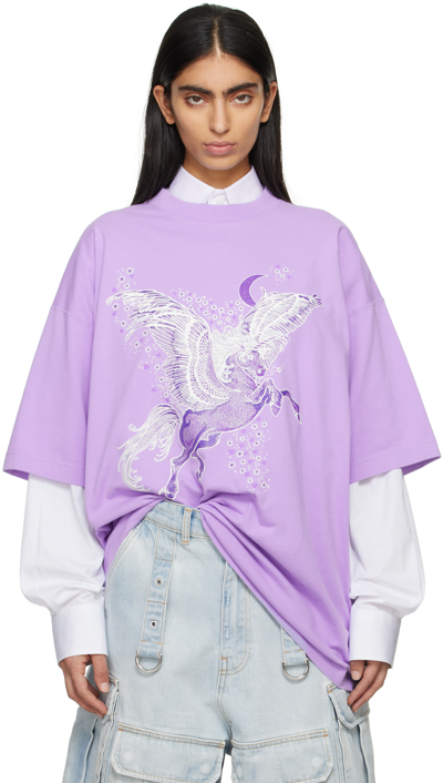 Shop Vetements Purple Flying Unicorn T-shirt In Lilac