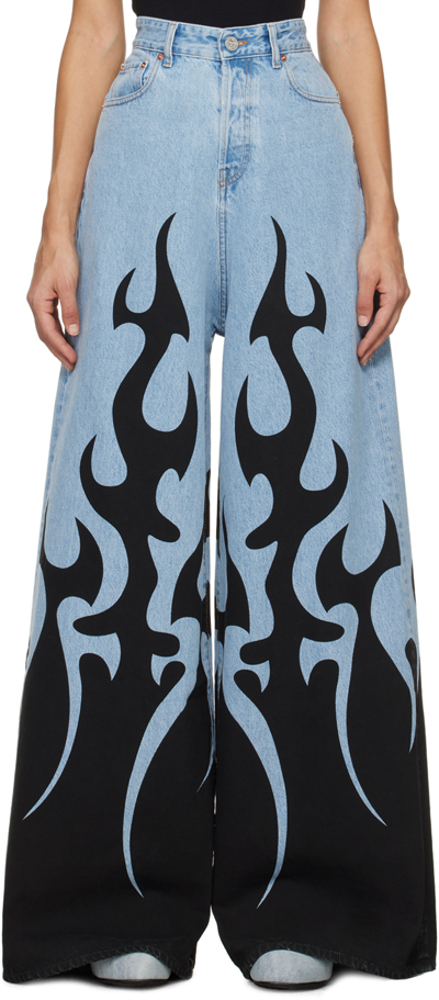Shop Vetements Blue Flame Jeans In Blue/black
