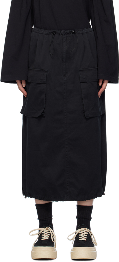 Shop Mm6 Maison Margiela Black Drawstring Midi Skirt In 900 Black