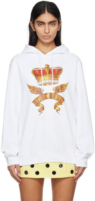 Shop Moschino White Archive Scarves Hoodie In A1001 Fantasy White