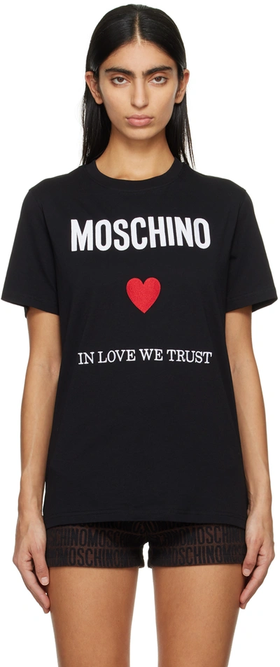 Shop Moschino Black 'in Love We Trust' T-shirt In J2555 Fantasy Black