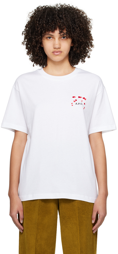 Shop Apc White Hearts T-shirt In Aab White
