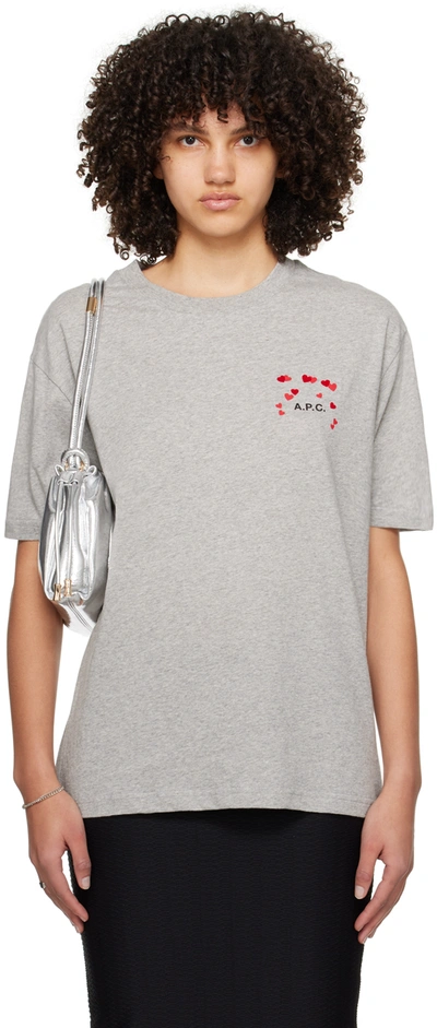 Shop Apc Gray Hearts T-shirt In Pla Heather Grey