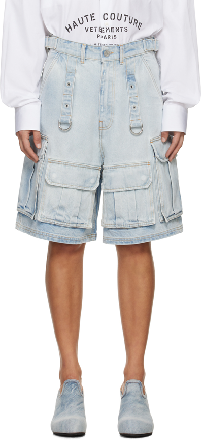 Shop Vetements Blue Multipocket Denim Shorts