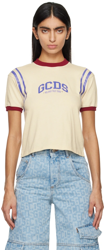 Shop Gcds Off-white Embroidered T-shirt In 15 Off White