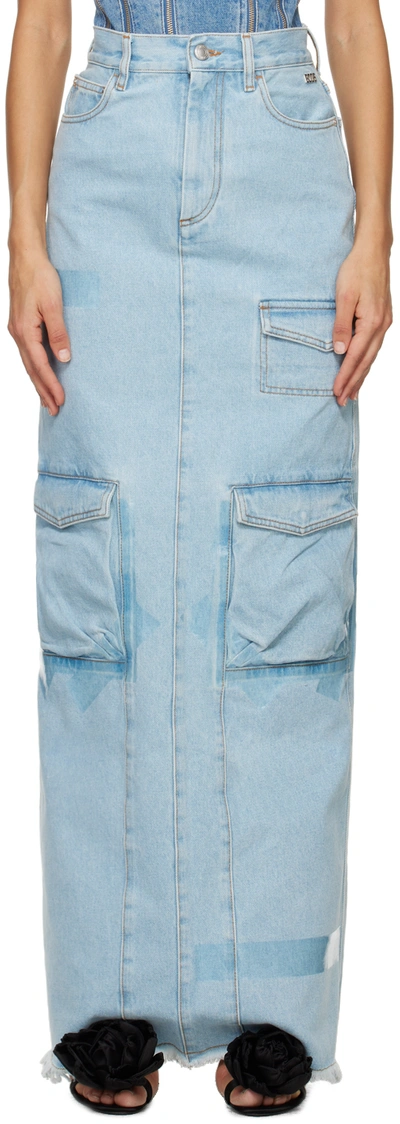 Shop Gcds Blue Ultracargo Denim Maxi Skirt In 75 Light Blue