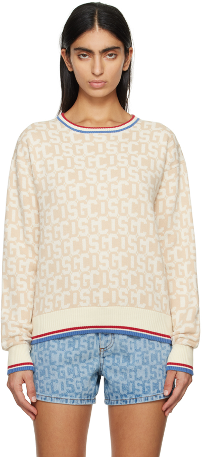 Shop Gcds Beige Jacquard Sweater In 15 Off White