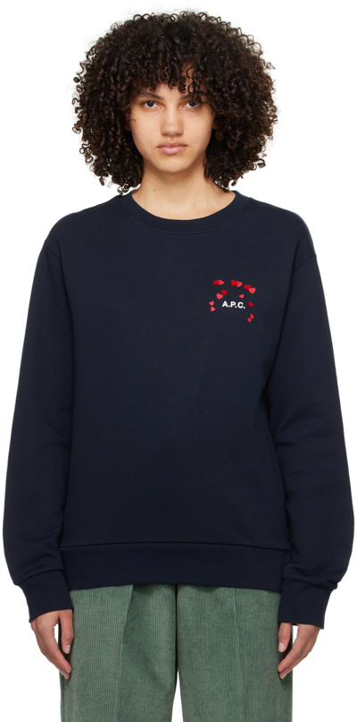 Shop Apc Navy Hearts Sweatshirt In Iak Dark Navy