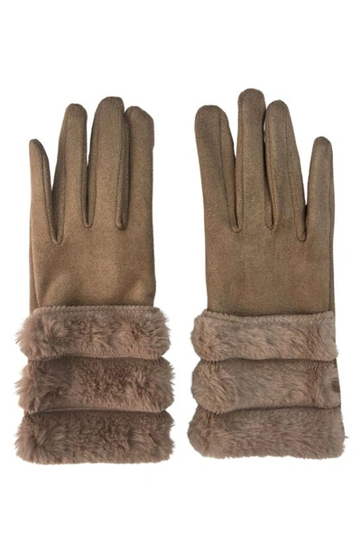 Shop Marcus Adler Faux Suede Gloves With Faux Fur Trim In Tan
