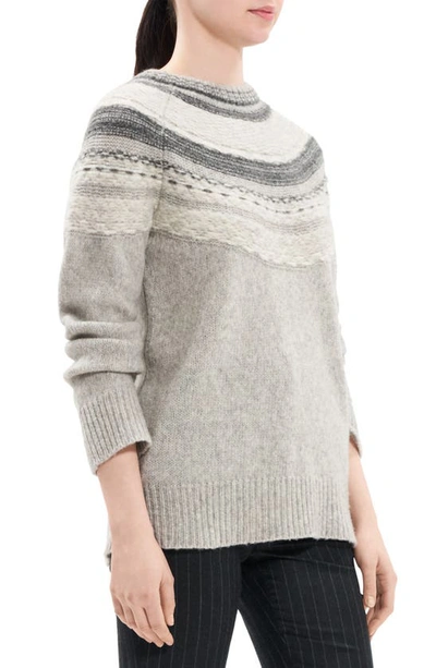 Theory Fair Isle Raglan Wool-blend Pullover Sweater In Lt Grey Mel Multi - 1kb