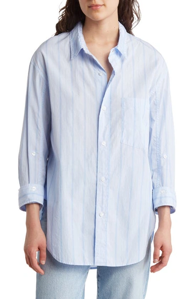 Shop Citizens Of Humanity Kayla Stripe Oversize Poplin Button-up Shirt In Aquis Stripe