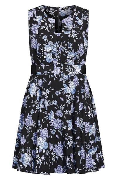 Shop City Chic Sarah Pleated Floral Fit & Flare Dress In Precious Blues