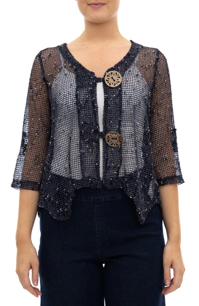 Shop Nina Leonard Open Knit Bolero Cardigan In Navy