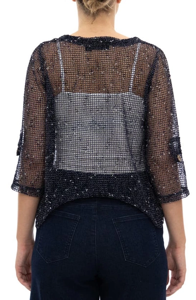 Nina Leonard Open Knit Bolero Cardigan In Navy