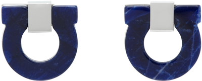 Shop Ferragamo Silver & Blue Gancini Cufflinks In Gem Blue Stone+palla