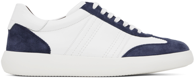 Shop Brioni White & Navy Suede And Calf Leather Sneakers In 4290 Sapphire/white