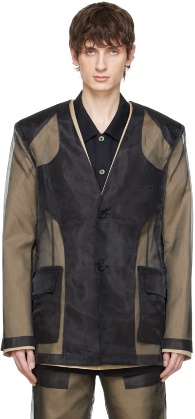 Shop Feng Chen Wang Black Layered Blazer In Black/khaki