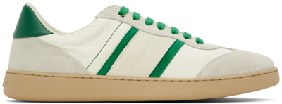 Shop Ferragamo Off-white & Green Signature Low Sneakers In Mascarpone