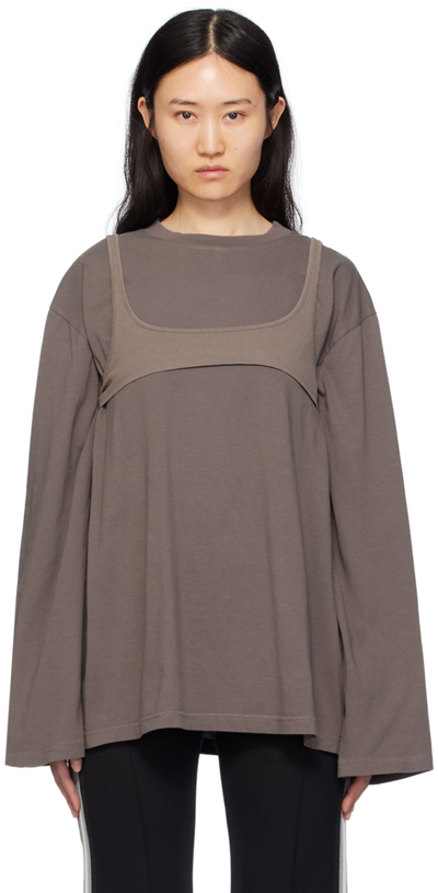 Shop Mm6 Maison Margiela Taupe Numeric Signature Long Sleeve T-shirt In 962 Taupe
