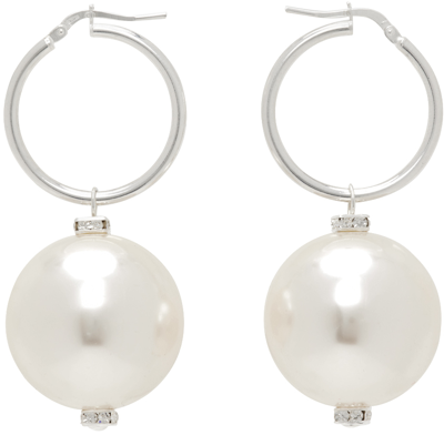 Shop Magda Butrym Silver & White Mini Hoop Pearl Earrings