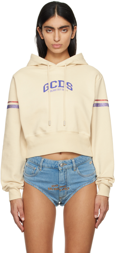 Shop Gcds Off-white Cropped Hoodie In 15 Off White