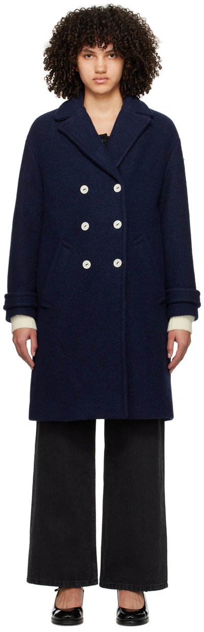 Shop Apc Navy Nola Coat In Iak Dark Navy