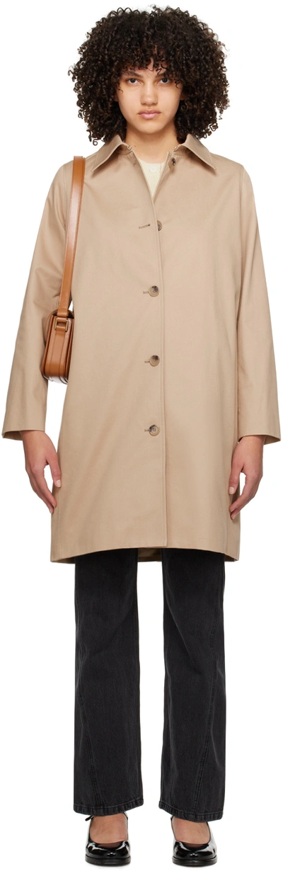 A.p.c. Single-breasted Midi Coat In Baa Beige