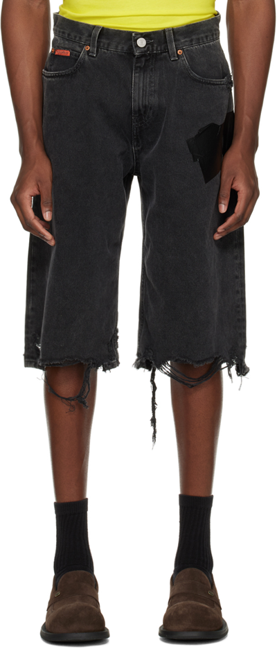 Shop Martine Rose Black Taped Denim Shorts In Black Wash / Gaffer