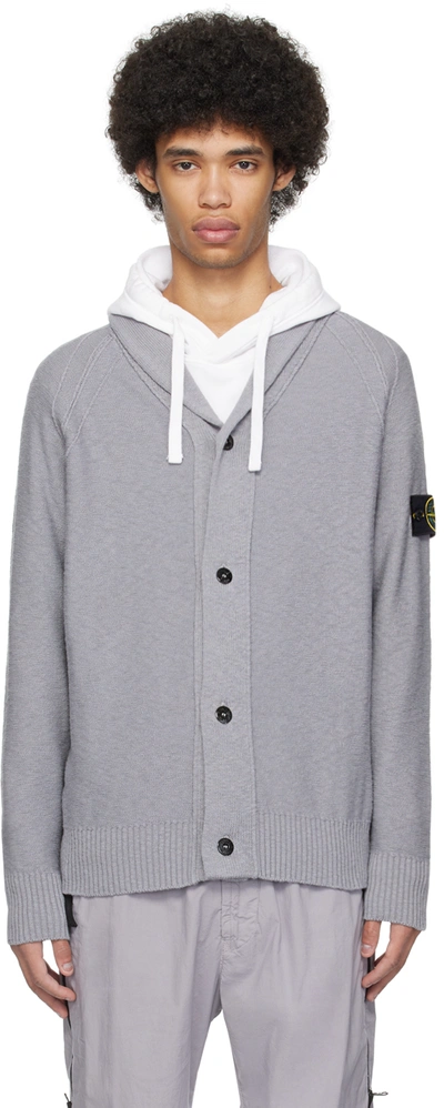 Shop Stone Island Gray Shawl Collar Cardigan In V0092 - Dove Grey