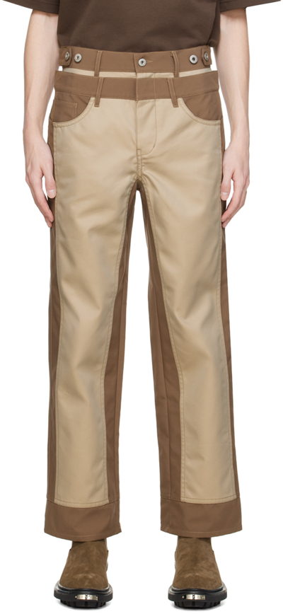 Shop Feng Chen Wang Brown & Beige Paneled Trousers