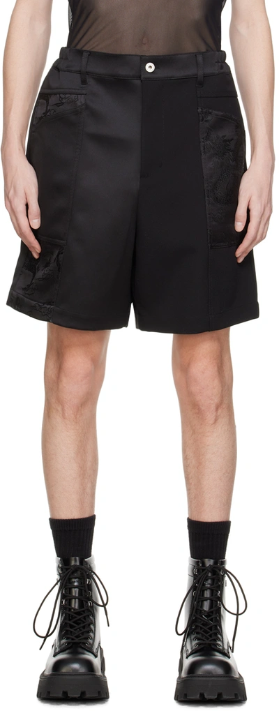 Shop Feng Chen Wang Black Jacquard Shorts