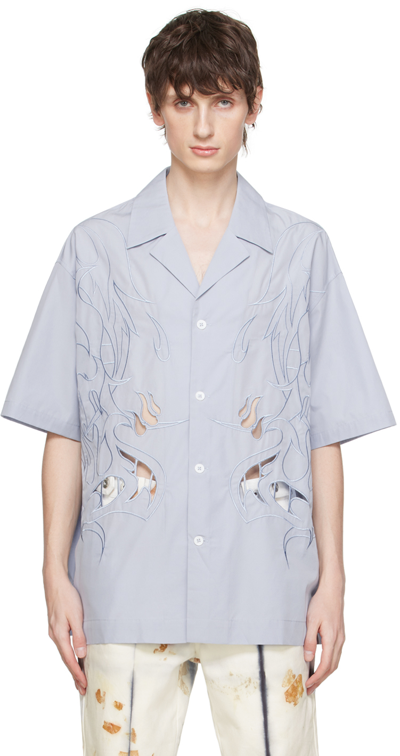 Shop Feng Chen Wang Blue Cutouts Shirt