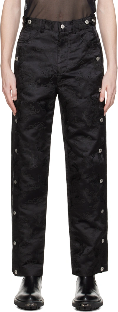 Shop Feng Chen Wang Black Dragon Jacquard Trousers