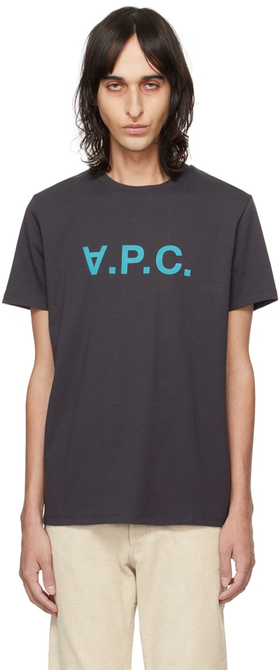 Apc A.p.c. Flocked Vpc Logo T-shirt In Lad Anthracite